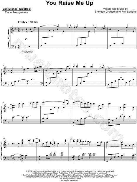 Jon Michael Ogletree You Raise Me Up Sheet Music Piano Solo In F Major Download And Print