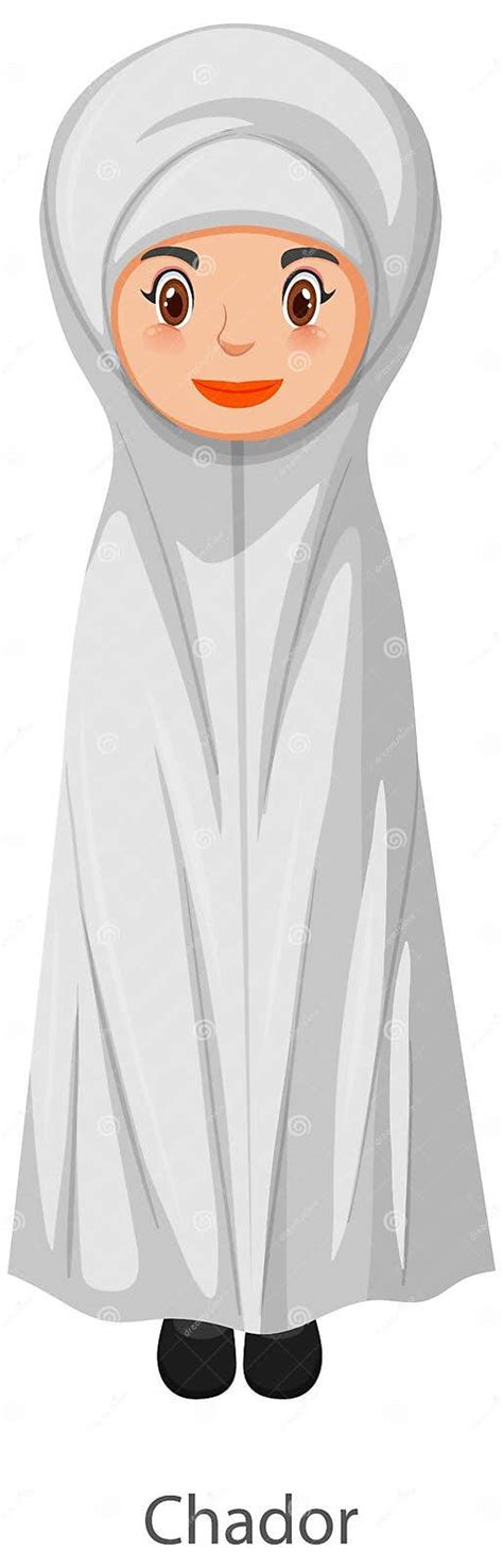 A Woman Wearing Chador Islamic Traditional Veil Cartoon Character Stock