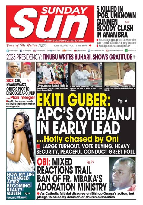 Nigerian Newspapers Daily Front Pages Review Sunday 19th June 2022