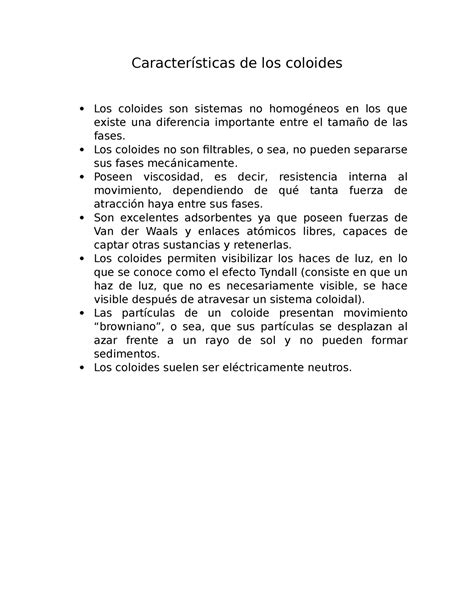 Act 5 Características de los coloides Características de los