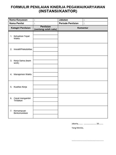 Formulir Penilaian Kinerja Pegawai Pdf