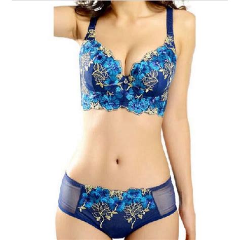 Buy Deep V Sexy Big Size Push Up Bra Floral Embroidery Lace Women Underwear Set Bra And Panties