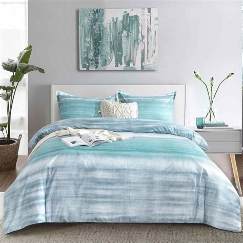 Amazon Nanko King Duvet Cover Set Grey And Blue Teal Striped