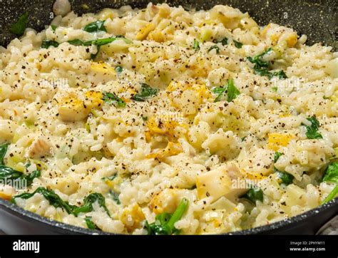 Smoked Haddock And Leek Risotto Close Up Stock Photo Alamy