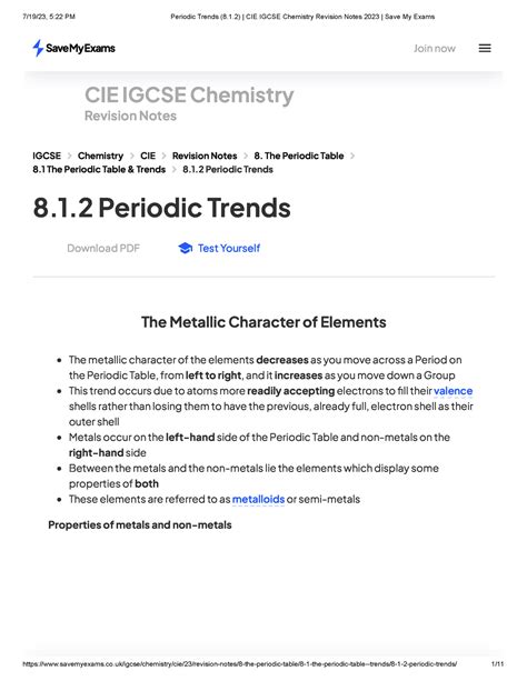 Periodic Trends 8 1 2 Cie Igcse Chemistry Revision Notes 2023 Save My Exams Cie Igcse