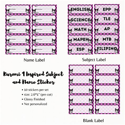 Estudio Kuromi Inspired Subject And Name Label Sticker Shopee