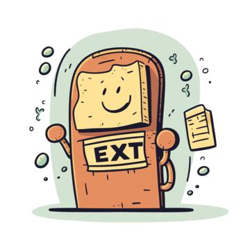 Exit Ticket Vector, Sticker Clipart Cartoon Character Holding An Exit Sign On A Bread Slice ...