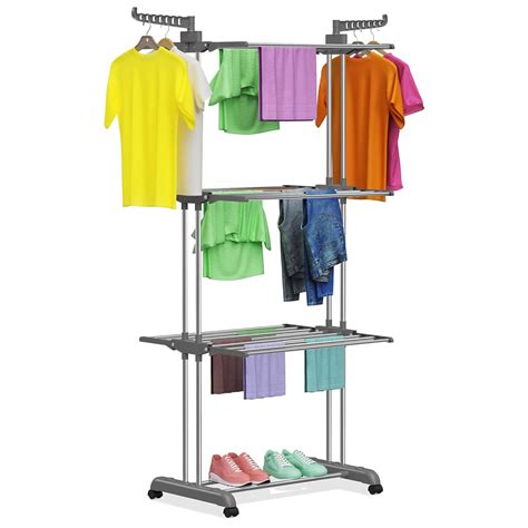 Clothes Drying Racks Innotic Folding Stainless Steel 3 Tier Rolling