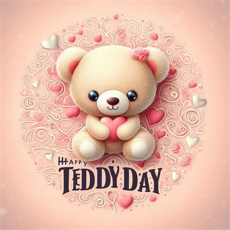 Premium Ai Image A Cute Teddy Bear With Happy Teddy Day Text Ai Generated