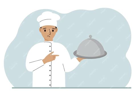 Premium Vector A Male Chef With A Plate Covered With A Cloche Or A Tray With A Lid