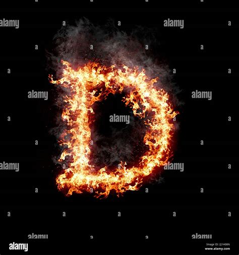 Letter D Burning In Fire With Smoke Digital Art Isolated On Black