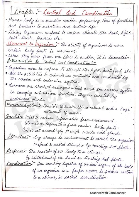 Control And Coordination Handwritten Notes Biological Science Studocu