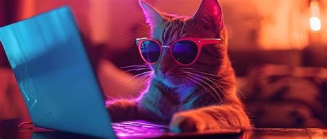 Premium Photo Cool Cat Coding In Cyber Style Concept Cyberpunk Cat