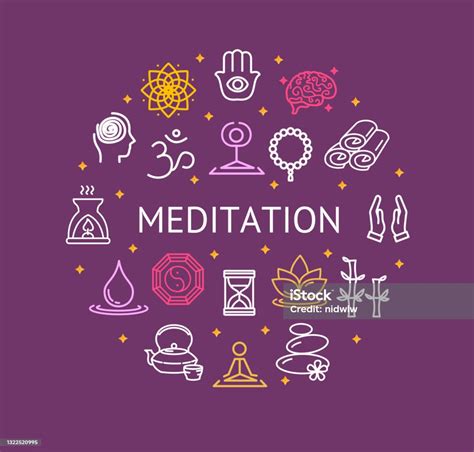 Yoga Meditation Relaxation Round Design Template Contour Lines Icon