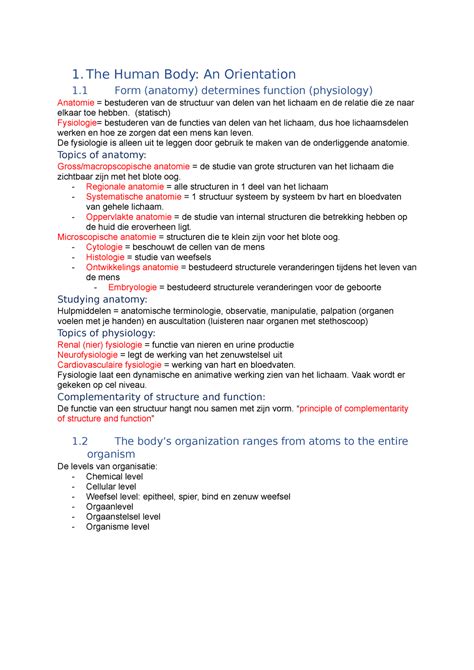 Samenvatting Cel Weefsel Hoofdstuk 1 1 Human Body An Orientation 1