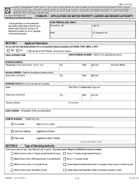 2011 Form FMCSA OP 1 Fill Online Printable Fillable Blank PdfFiller