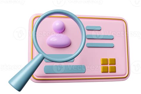 3d Id Card Icon With Magnifying Glass Isolated Human Resources
