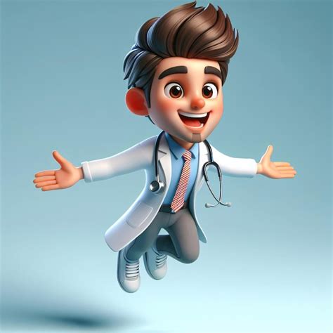 Alegre Personaje Médico De Estilo Dibujos Animados En 3d Salta Con