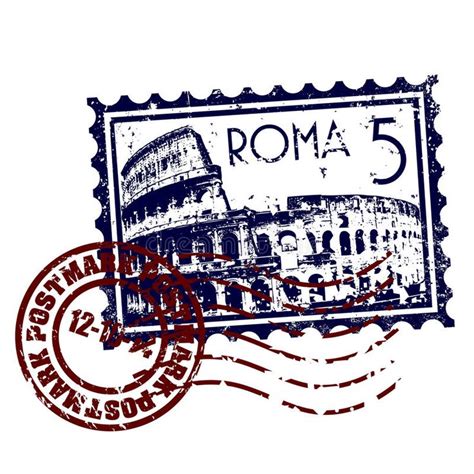 A Stamp With The Word Roma Written On It And An Image Of A Roman Collage