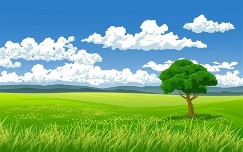 Hermoso paisaje en campo verde con árbol Premium Vector Freepik