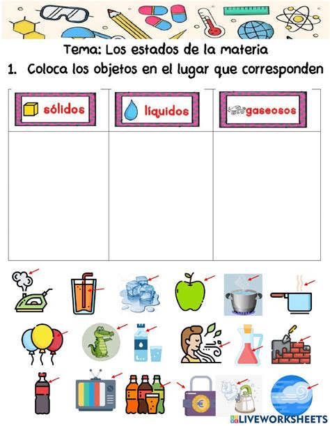 Los estados de la materia ejercicios en línea para 1er grado de primaria