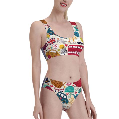 Naloa London Symbols Print Women High Waisted Two Piece Bikini Sports Crop Top Swimsuit And