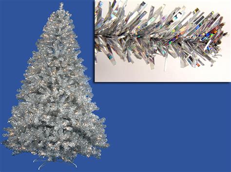 9 Pre Lit Sparkling Silver Full Artificial Tinsel Christmas Tree