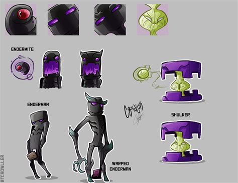 I Draw Some End Mobs As If They Were For A Minecraft Turn Based Rpg