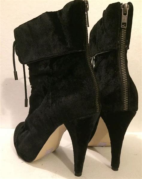 Black Lace Up Velvet High Heel Ankle Booties Size 7 D Gem