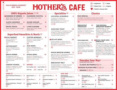 Cafe Menu | Mother's Market