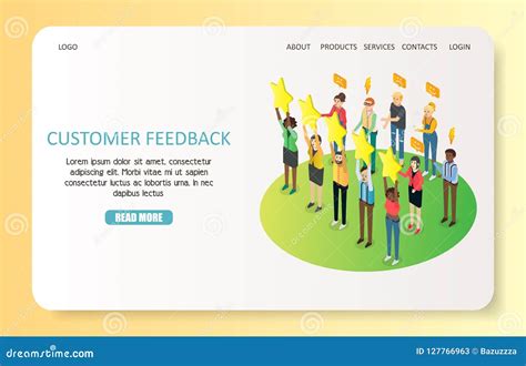 Customer Feedback Landing Page Website Vector Template Stock Vector