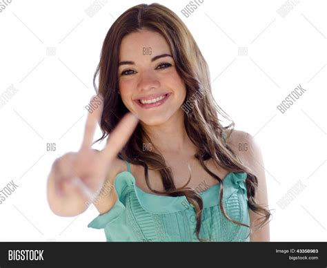 cute girl making peace image photo  trial bigstock