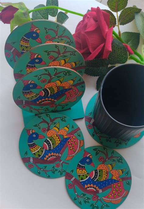 Wooden Tea Coasters Madhubani Art In Handmade Wall Art Dot Art