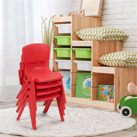 Gymax 4 Pack Red Kids Plastic Stackable Chairs For Indooroutdoor Use