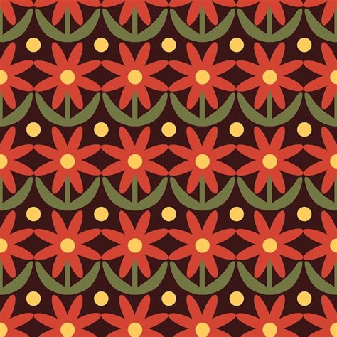 Premium Vector Retro Floral Pattern 70s Funky Geometric Flowers