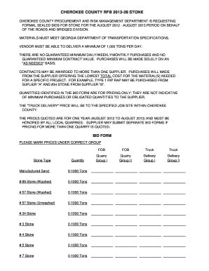 Fillable Online RFB 2012 28 Specifications And Bid Form Cherokee