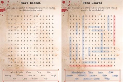 Word Search FNaF Survival Logbook Five Nights At Freddy S Theories