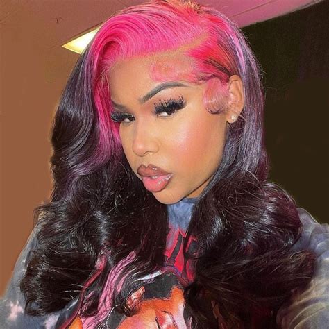 Pink And Black Wig Body Wave Front Wig With Pink Roots Yolissa Hair