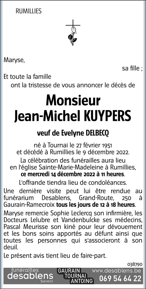 Jean Michel KUYPERS 09 12 2022 Avis nécrologique lavenir net