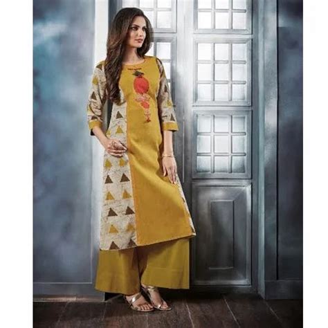 Yellow Cotton Embroidered Palazzo Suit A Line At Rs 2160 Piece In Kolkata