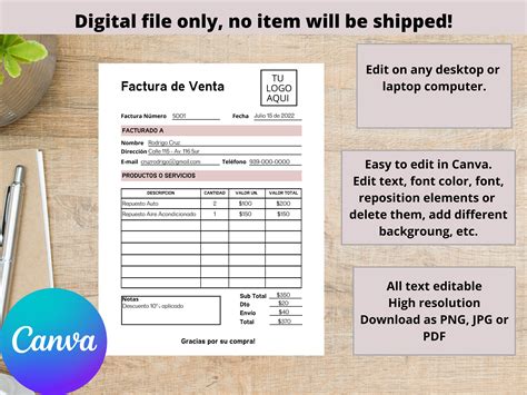 Spanish Invoice Template Factura De Venta Editable Espa Ol Plantilla