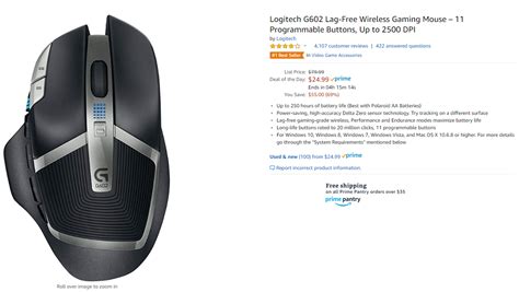 Amazon Logitech G602 Lag Free Wireless Gaming Mouse 11 Programmable