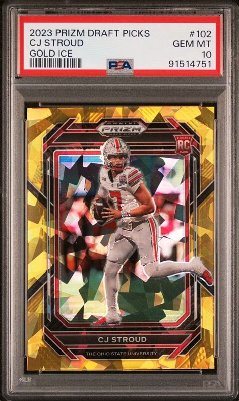 CJ Stroud 2023 Prizm Draft Picks 102 Gold Ice Price Guide Sports