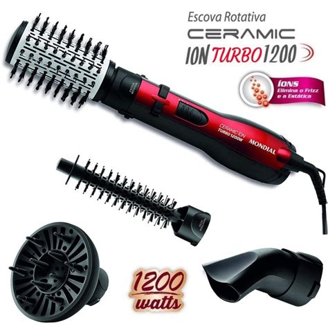 Escova Rotativa Mondial Er 09 Ceramic Íon Turbo 1200w 4 Em 1 Seca