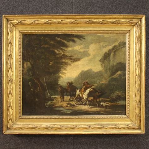 ANCIEN TABLEAU PAYSAGE huile sur toile peinture italienne cadre 18ème