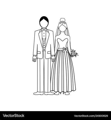 Wedding Couple Outline Royalty Free Vector Image