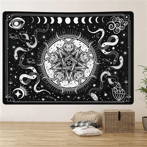 Witch Tapestry Black and White Tapestry Snake Tapestries Moon - Etsy