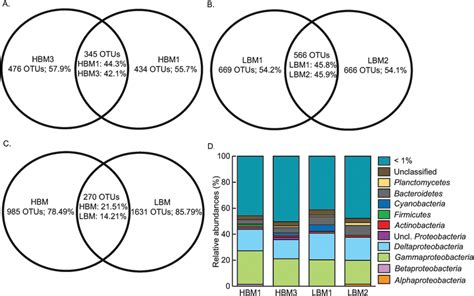 Distribution Of 16s Rrna Gene Otus A C Venn Diagrams Representing The