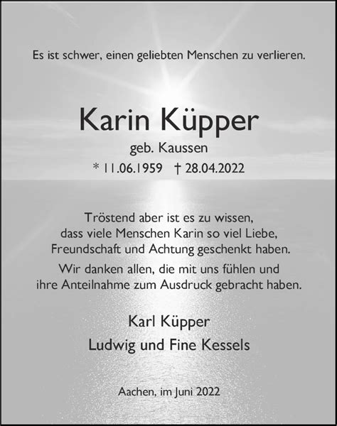 Traueranzeigen Von Karin K Pper Aachen Gedenkt