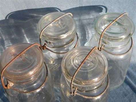 Antique 1908 Ball Ideal Canning Jars Glass Lightning Lids W Wire Bails